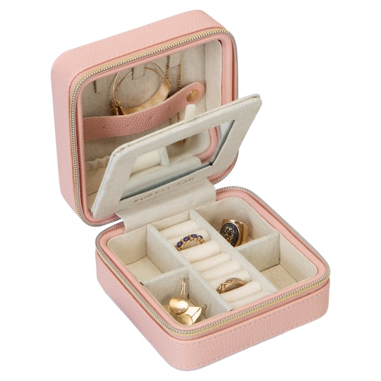 Ruby + Cash Blush Mini Faux Leather Zippered Travel Jewelry Organizer Box